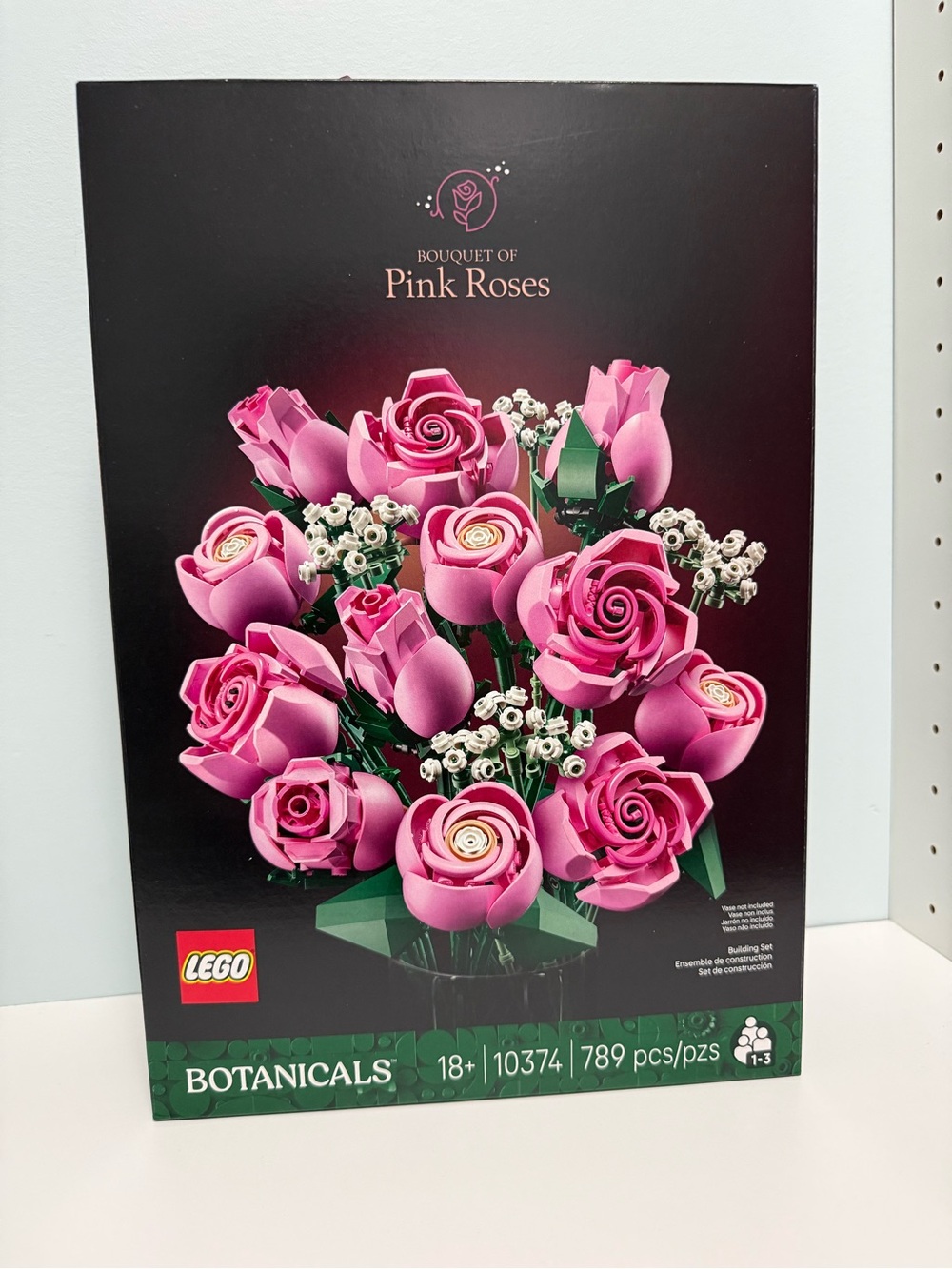 Lego Black Box with Pink Rose Accents and Green Trim